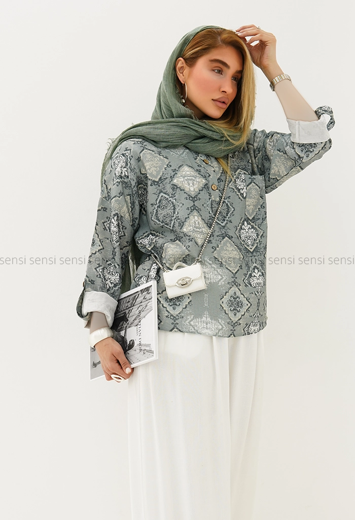 شومیز جلو بسته طرح دار کد1005490